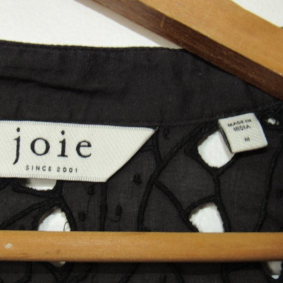 Joie Perci Embroidered Cutwork Top Women's M Black Split Neck Pullover L/S - Picture 4 of 6